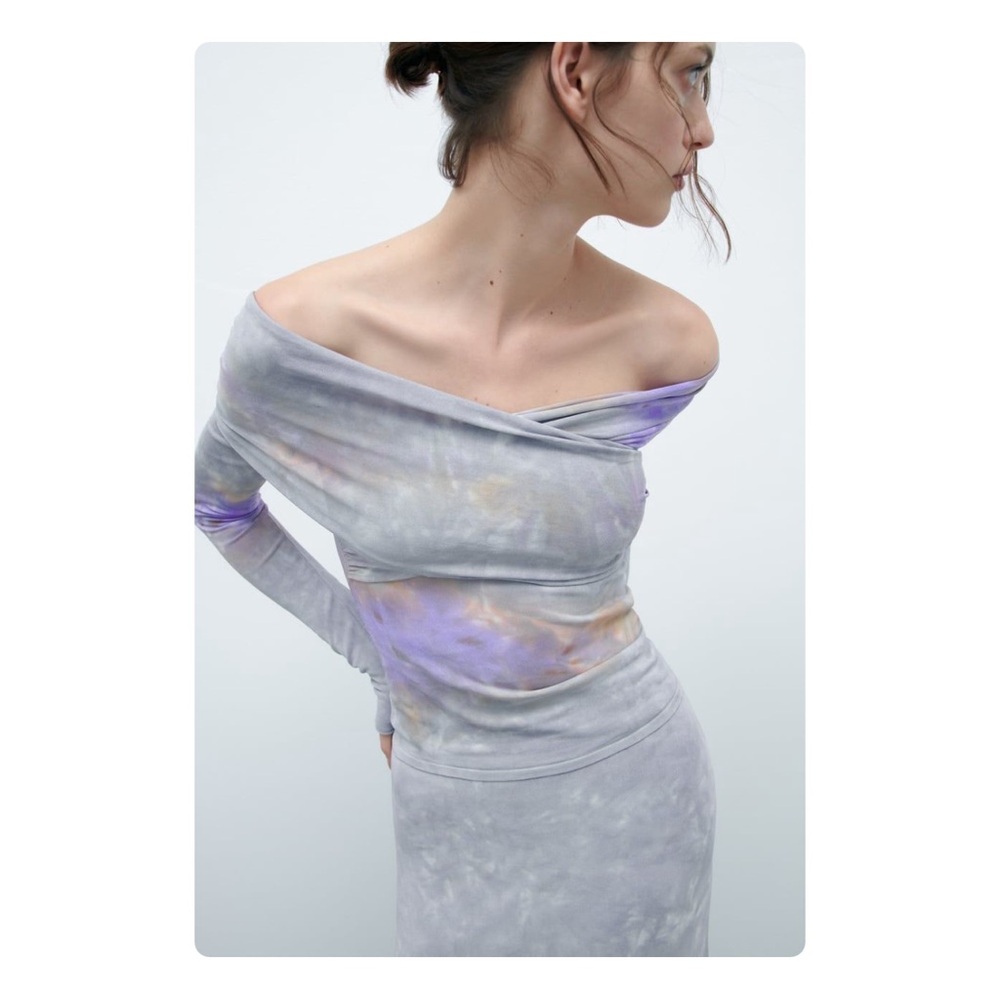 β
NWT Zara Tie Dye Draped Knit Top - Gray/Lavender β
- Picture 13 of 16